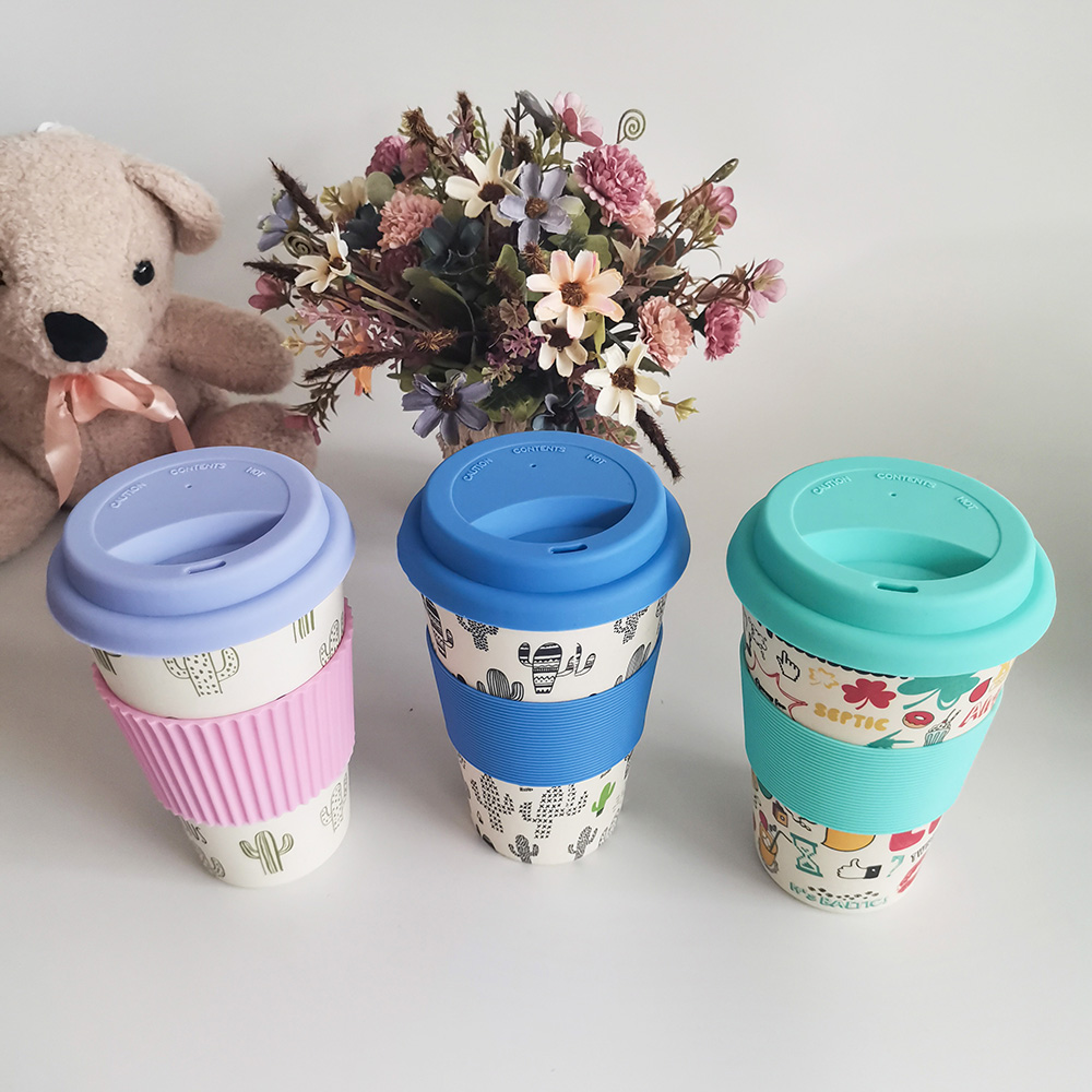 Design non tossico Tazza da caffè in melamina/fibra di bambù da 400 ml con coperchi
