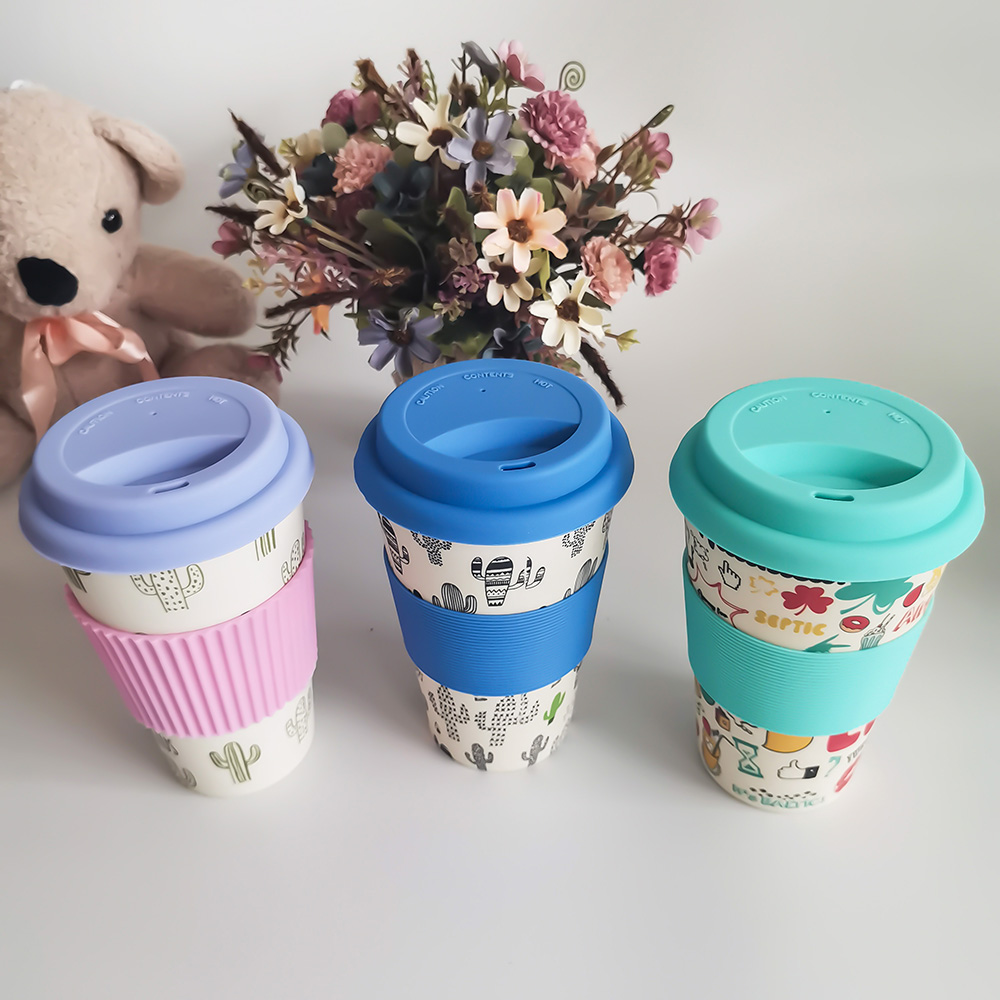 Design non tossico Tazza da caffè in melamina/fibra di bambù da 400 ml con coperchi