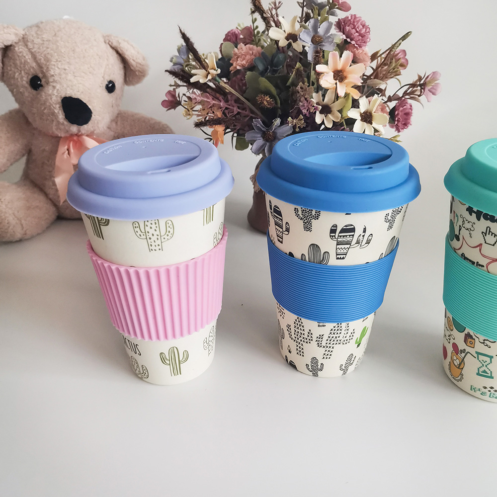 Design non tossico Tazza da caffè in melamina/fibra di bambù da 400 ml con coperchi